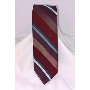 AUSTIN MANOR Striped‎ Tie Burgundy Black Silver Mens Necktie 56" X 3"